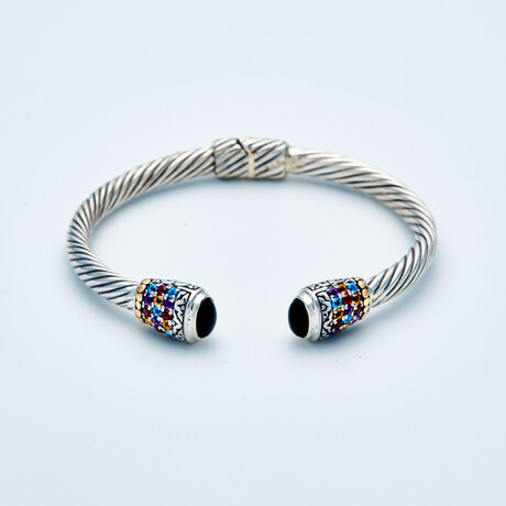 Women's Onyx + Multigem Cuff Bracelet // Silver + 18K Gold (Small // 6.25")