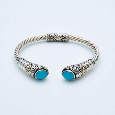Women's Oval Turquoise Cuff Bracelet // Silver + 18K Gold Accents (Small // 6.25")