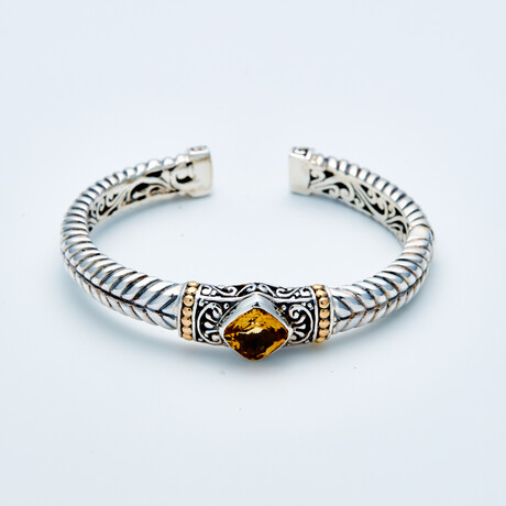 Women's Citrine Scrollwork Cuff Bracelet // Silver + 18K Gold (Small // 6.25")
