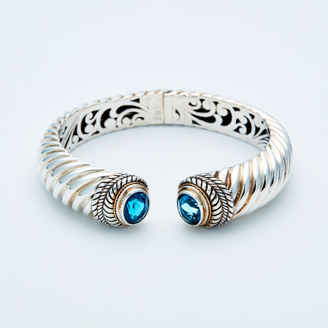 Women's London Blue Topaz Cuff Bracelet // Silver + 18K Gold Accents