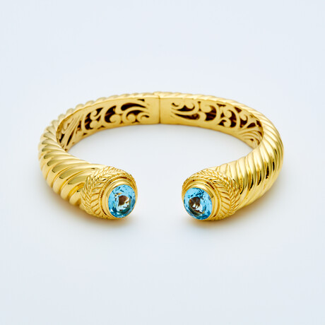 Women's Blue Topaz Cuff Bracelet // Silver + Gold