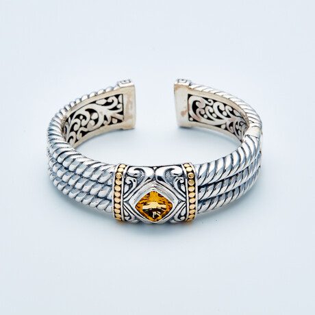 Women's Citrine Triple Cable Cuff Bracelet // Silver + 18K Gold (Small // 6.25")
