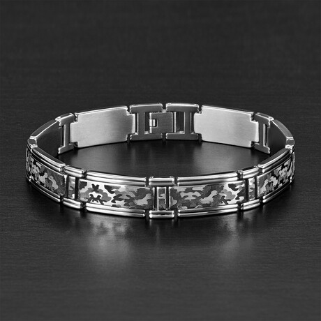 Titanium Laser Cut Camo Link Bracelet // Silver // 12mm