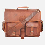 Vintage Style Leather Laptop Briefcase // 15” // Brown