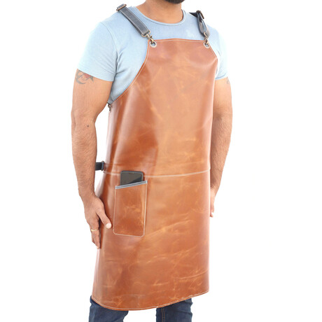 Classic Leather Waterproof Kitchen Apron // Tan