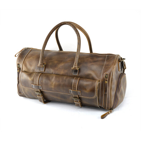 Genuine Leather Duffel Bag + Weekend Luggage Bag // Dark Brown