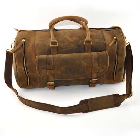 Genuine Leather Duffel + Weekend Luggage Bag // Brown