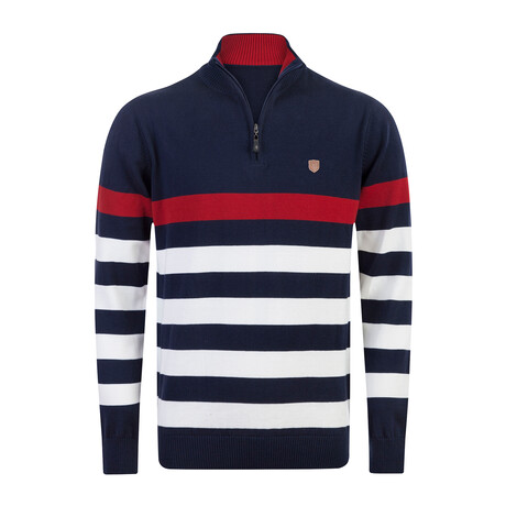 Lasarte Pullover Sweatshirt // Navy + Red + Ecru (XS)