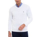Thiago V-Neck Textured Pullover Sweatshirt // White (S)
