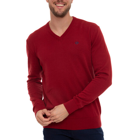 Axel V-Neck Pullover Sweatshirt // Red (XS)