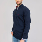 Dilan Half-Zip Textured Pullover Sweatshirt // Navy (M)