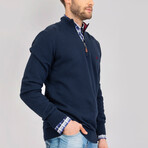 Dilan Half-Zip Textured Pullover Sweatshirt // Navy (M)