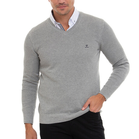 Thiago V-Neck Textured Pullover Sweatshirt // Gray Melange (XS)