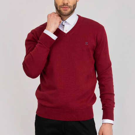 Axel V-Neck Pullover Sweatshirt // Bordeaux (XS)