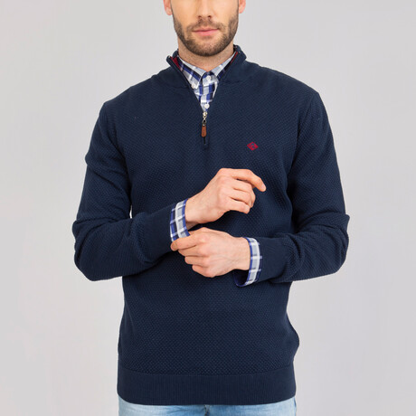 Dilan Half-Zip Textured Pullover Sweatshirt // Navy (XS)