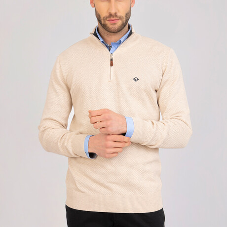 Dilan Half-Zip Textured Pullover Sweatshirt // Beige Melange (XS)