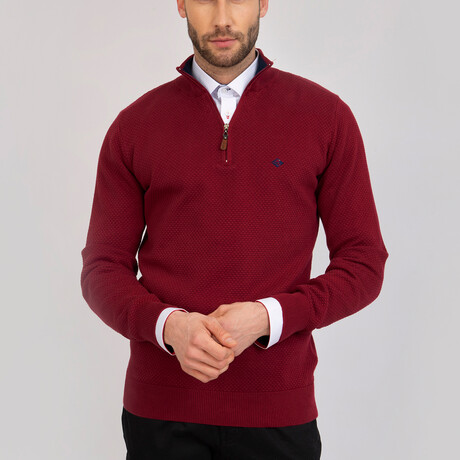 Dilan Half-Zip Textured Pullover Sweatshirt // Bordeaux (XS)