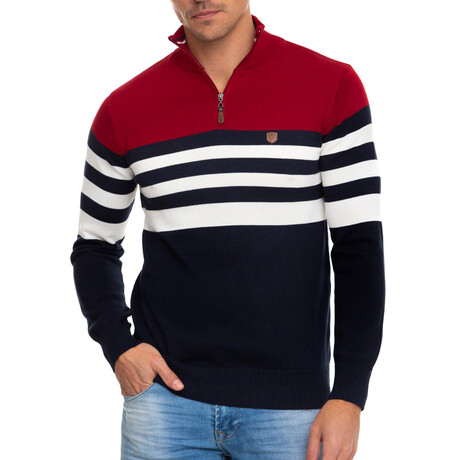 Ascari Pullover Sweatshirt // Bordeaux + Navy + Ecru (XS)