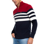Ascari Pullover Sweatshirt // Bordeaux + Navy + Ecru (S)