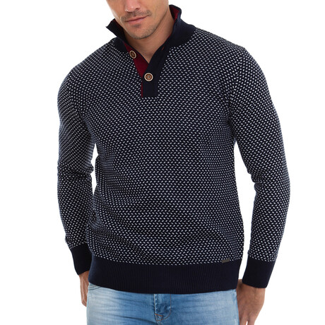 Catalunya Pullover Sweatshirt // Navy + Ecru + Red (XS)
