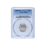 1876-CC Seated Liberty Dime // PCGS Certified MS62 // Wood Presentation Box