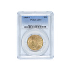 1909-S Indian Head $10 Gold Piece // PCGS Certified AU55 // Wood Presentation Box