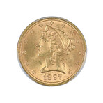 1897 $5 Liberty Head Gold Piece // PCGS + CAC Certified MS64+ // Wood Presentation Box
