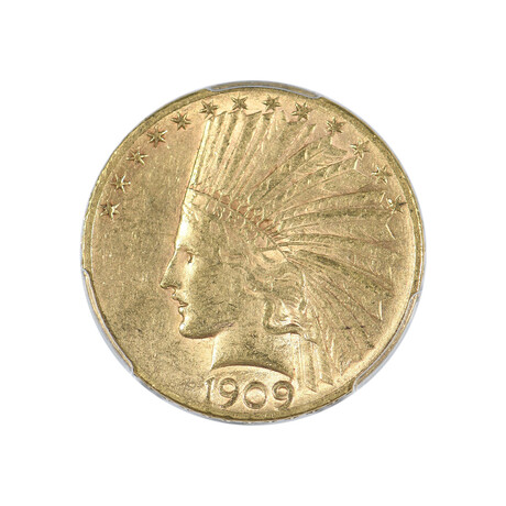 1909-S Indian Head $10 Gold Piece // PCGS Certified AU55 // Wood Presentation Box