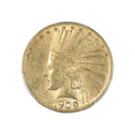 1909-S Indian Head $10 Gold Piece // PCGS Certified AU55 // Wood Presentation Box