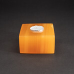 Genuine Polished Banded Orange Onyx Candle Holder
