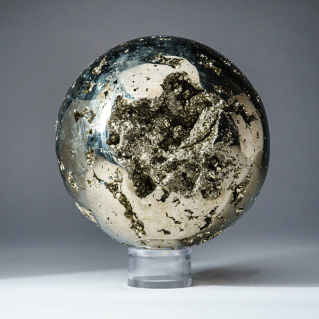 Genuine Polished Pyrite Sphere with Acrylic Display Stand