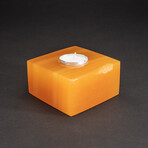 Genuine Polished Banded Orange Onyx Candle Holder