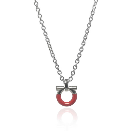 Sterling Silver + Red Enamel Logo Pendant Necklace // 16" // Store-Display