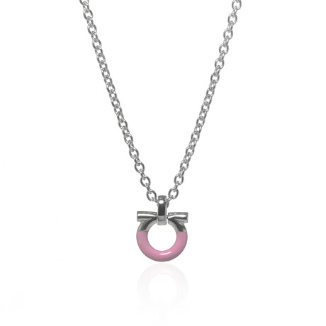 Sterling Silver + Pink Enamel Logo Pendant Necklace // 16" // Store-Display