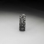 Damascus Style Carbon Fiber Ring // English Chestnut Wood Core (9.5)