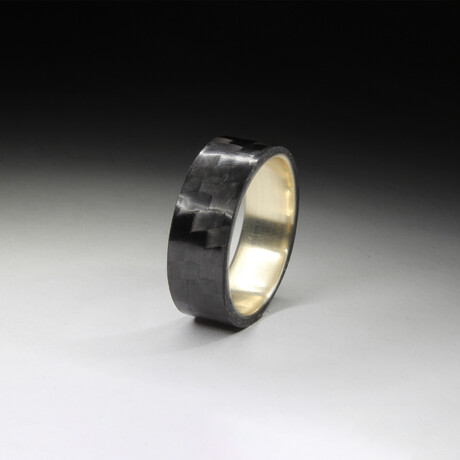 Horizontal Gloss Carbon Fiber Ring // Brass Core (6.5)
