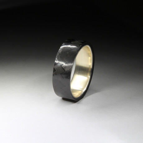Diagonal Gloss Carbon Fiber Ring // Brass Core (6.5)
