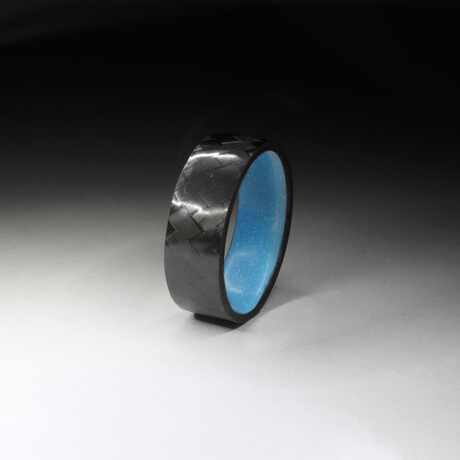 Diagonal Gloss Carbon Fiber Ring // Blue Glow Core (6.5)