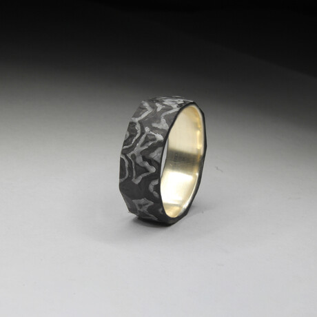 Damascus Carbon Fiber Ring // Brass Core (6.5)