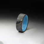 Horizontal Matte Carbon Fiber Ring // Blue Glow Core (8.5)