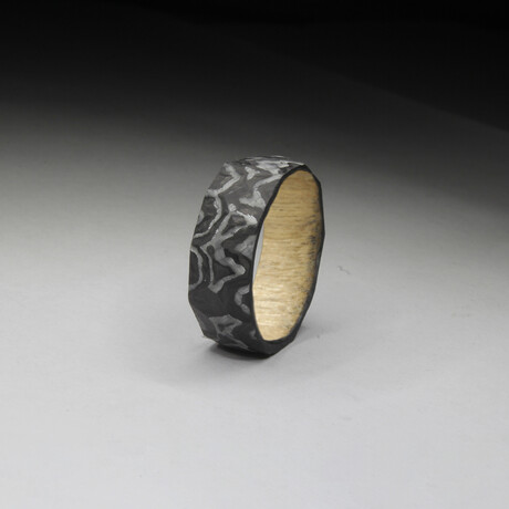 Damascus Style Carbon Fiber Ring // Natural Wood Core (6.5)
