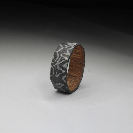 Damascus Style Carbon Fiber Ring // English Chestnut Wood Core (6.5)