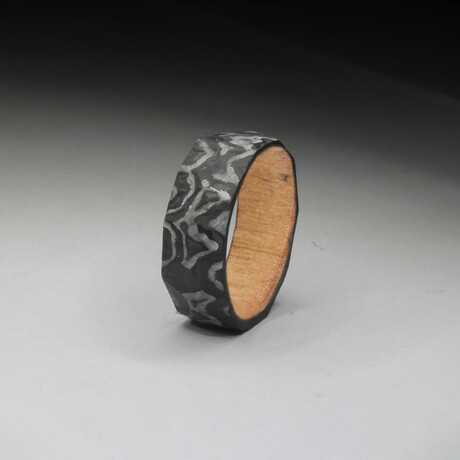 Damascus Style Carbon Fiber Ring // Sedona Red Wood Core (6.5)