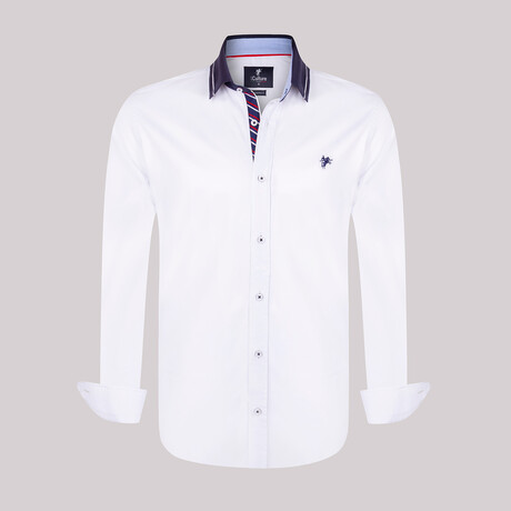 Accented Collar Button-Up Shirt // White + Navy (S)