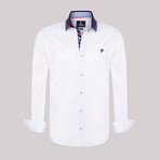 Accented Collar Button-Up Shirt // White + Navy (2XL)