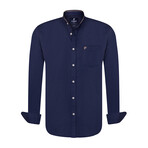 Collarless Button-Up Shirt // Navy (2XL)