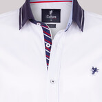 Accented Collar Button-Up Shirt // White + Navy (2XL)