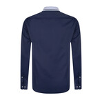 Accented Collar Button-Up Shirt // Navy + Light Blue (L)