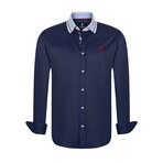 Accented Collar Button-Up Shirt // Navy + Light Blue (XL)