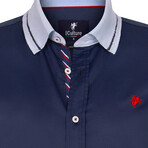 Accented Collar Button-Up Shirt // Navy + Light Blue (M)